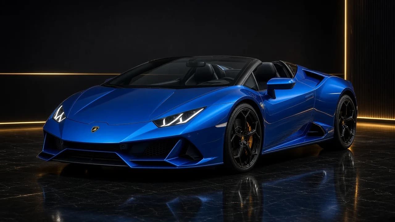 Lamborghini Huracán EVO Spyder Blue for rent in Dubai